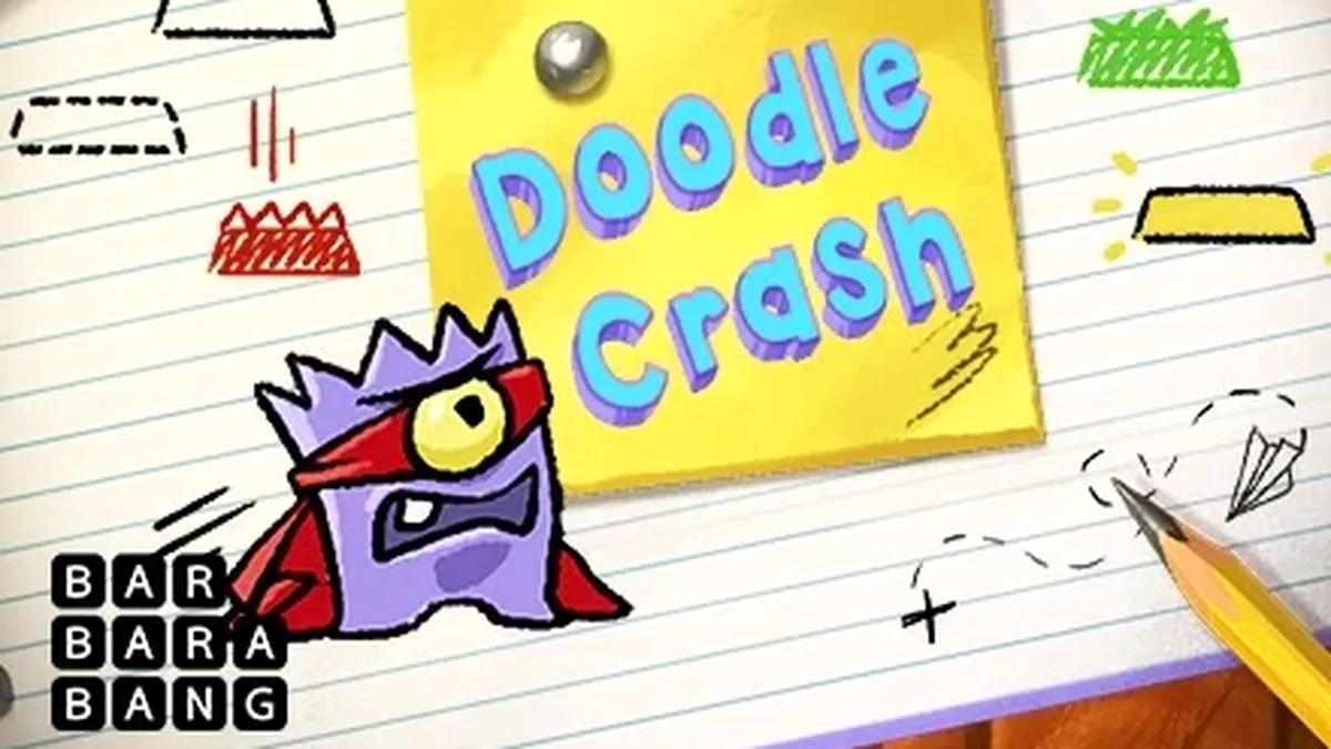 Interface colorida e criativa do jogo Doodle Crash