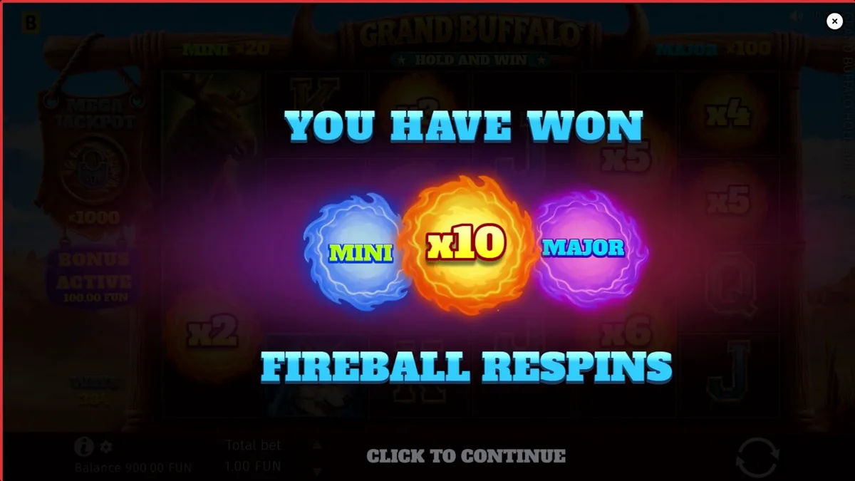 Cenário de deserto e búfalos no slot Grand Buffalo Hold and Win